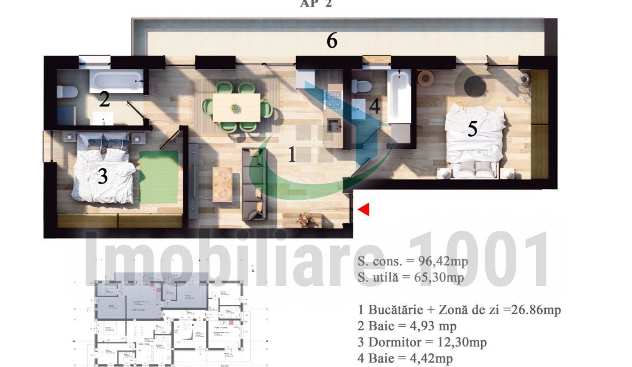 Plan amenajare AP 2 - 65.3 mp